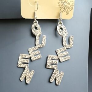 3 for $15 Long Silver Queen Crystal Earrings